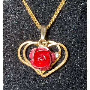 Vintage double heart with rose necklace